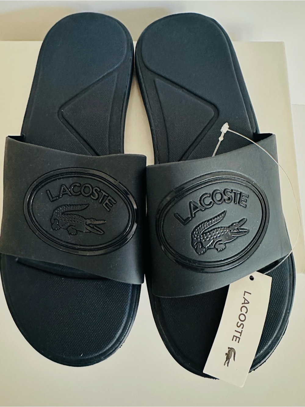 Lacoste Navy Embossed Logo Slide, W8, new